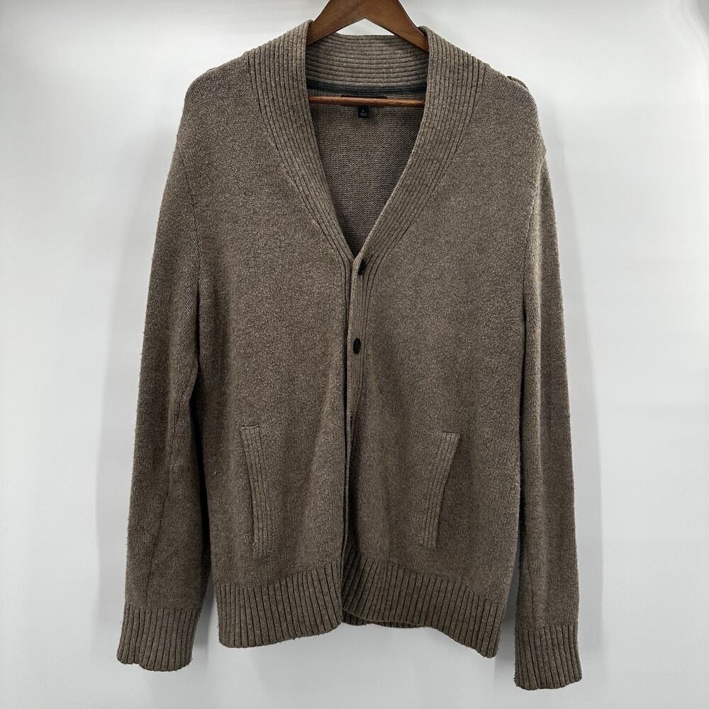 Banana Republic Cardigan Sweater Mens Large Tan Epaulet Timeless Pockets